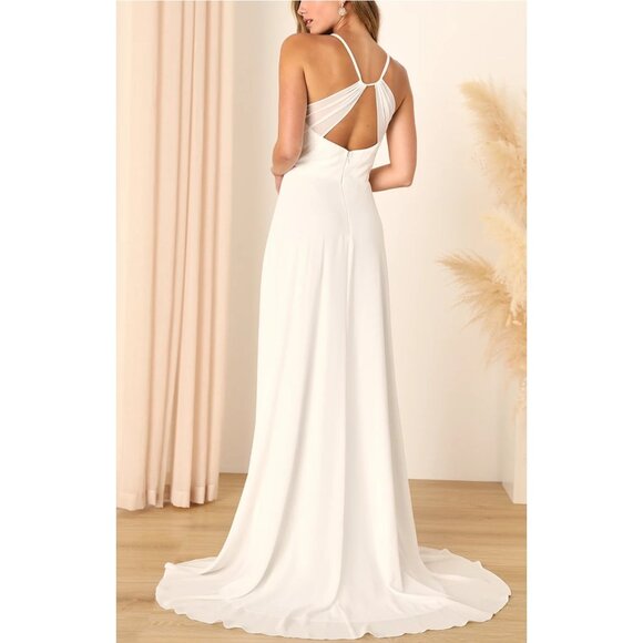 Lulus Dresses & Skirts - Lulus Romantic Inspiration White Sleeveless Faux-Wrap Maxi Wedding Dress Sz XL W